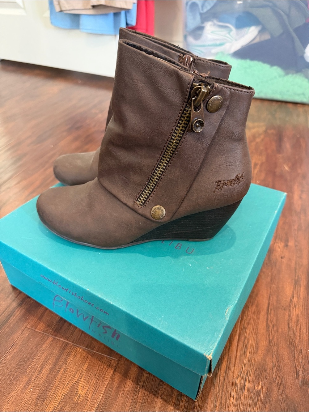 Blowfish Brown Wedge Ankle Boots with Side Zip